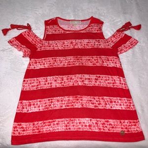 Michael Kors Red Striped Cold Shoulder Top